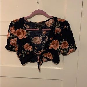 Cropped front tie blouse